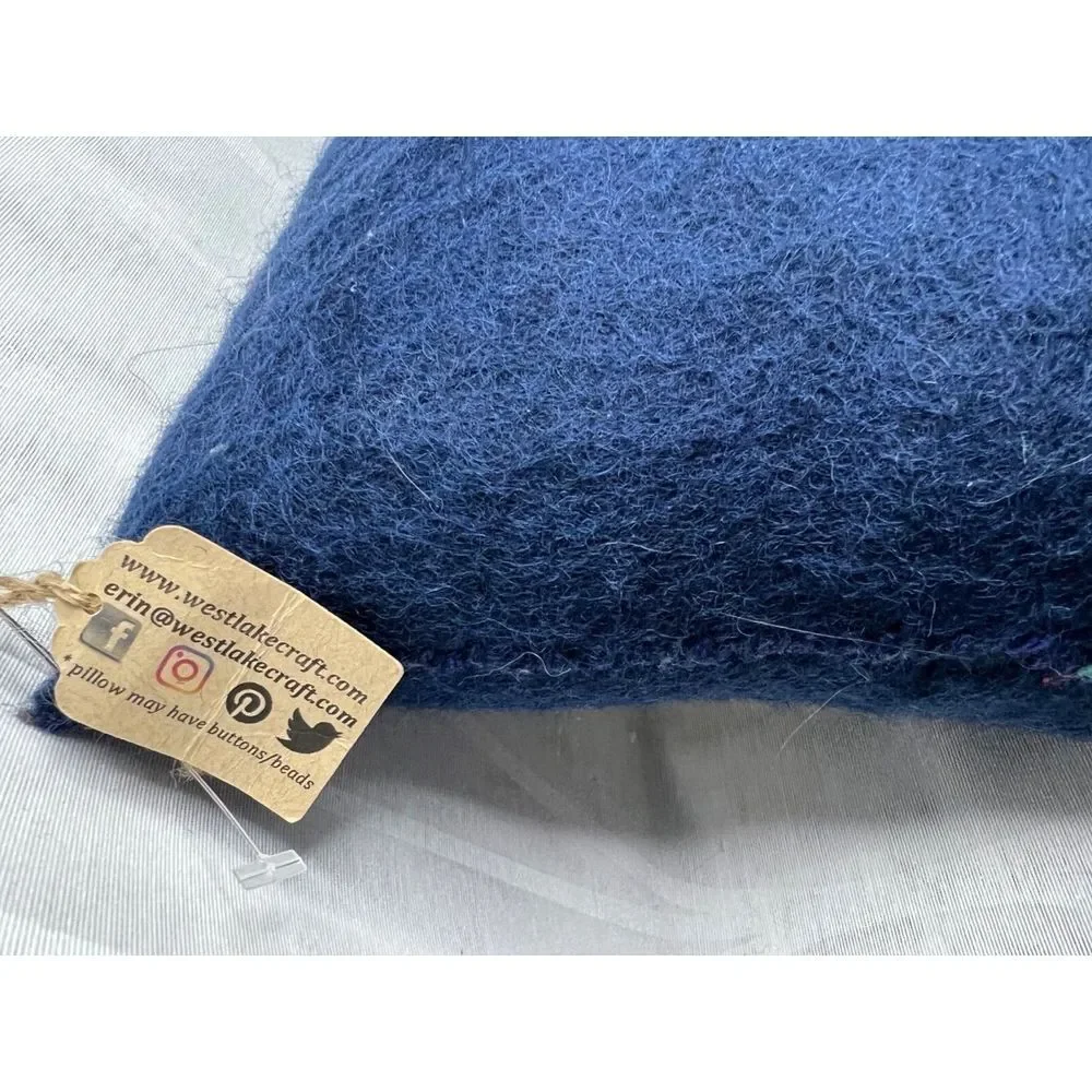 Blue White Decorative Puppy Doggy Pillow 100% Wool